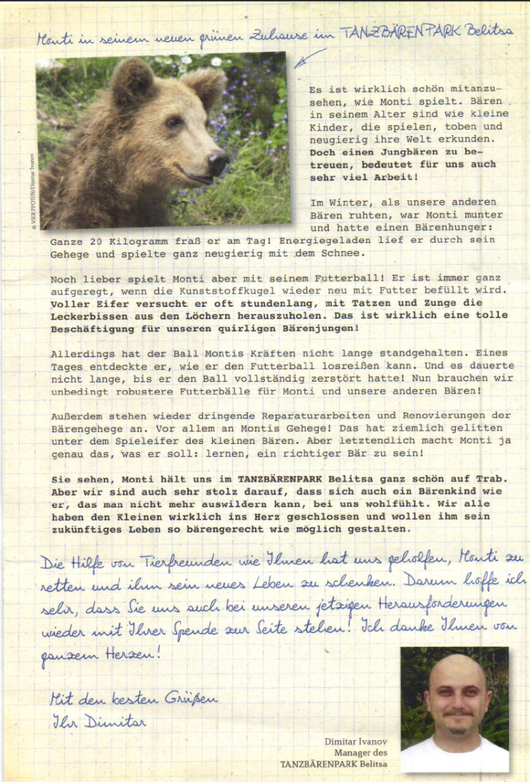 Tanzbären brauchen Hilfe! Brief von Vier Pfoten Seite 2