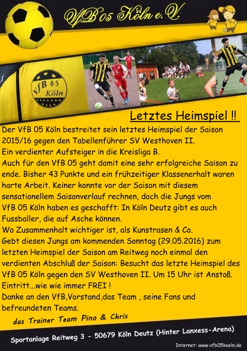 VfB 1905 Köln e.V. 05-16 Senioren Saison 2015/16