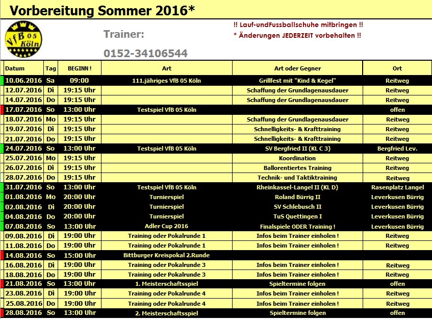 VfB 1905 Köln e.V. 05-16 Seniorenfussball Vorbereitung 2016/17
