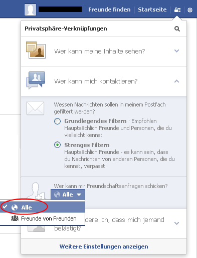 Social Privacy Checklist 2013 Enger Kern Wer kann mir Freundschaftsanfragen schicken?