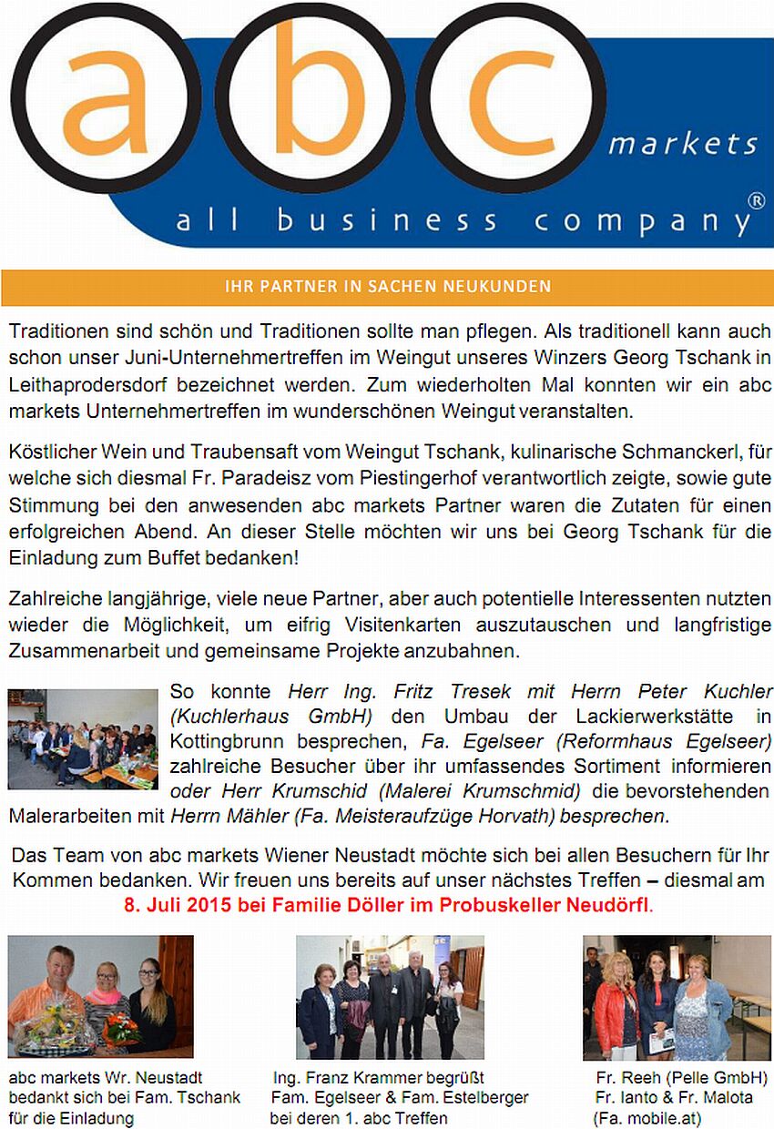 abc markets News 02/15 Unternehmertreffen Weingut Tschank